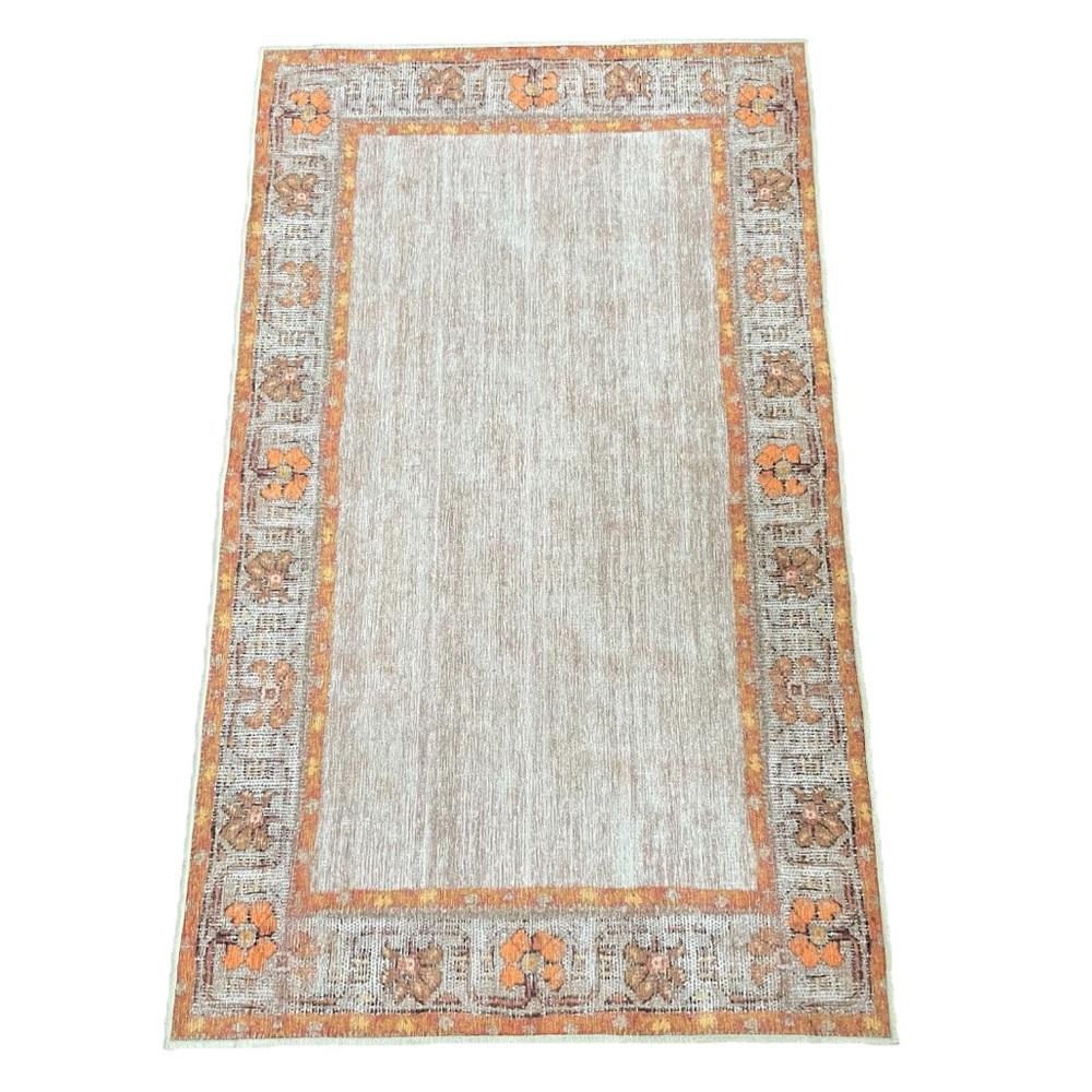 Ruggable Rug Standard Pad Abstract Floral Orange Yellow Brown Beige Taupe 3’x5’